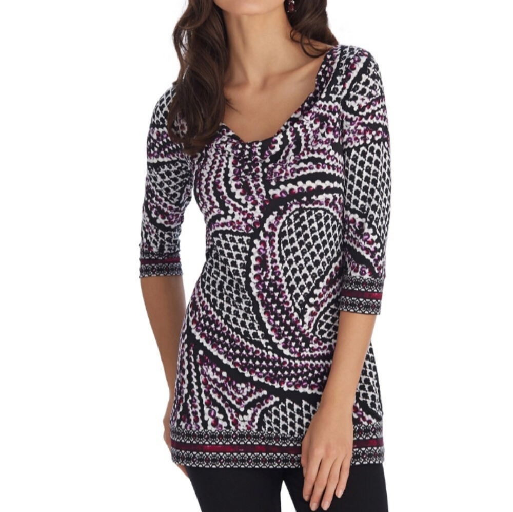 White House Black Market drape neck print tunic size S